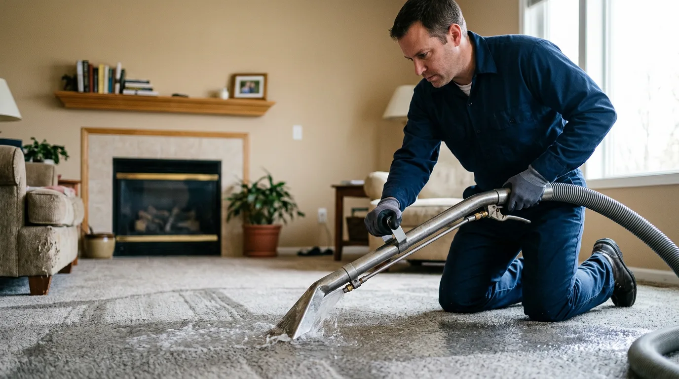 Water damage restoration technician working near Doucette, TX